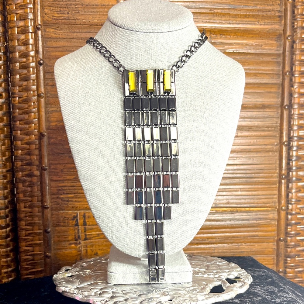 Armani Exchange Art Deco Rectangular Tie Waterfall Statement Vintage Necklace